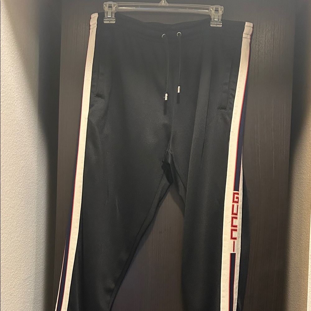 Gucci Black Joggers with White and Red Accents